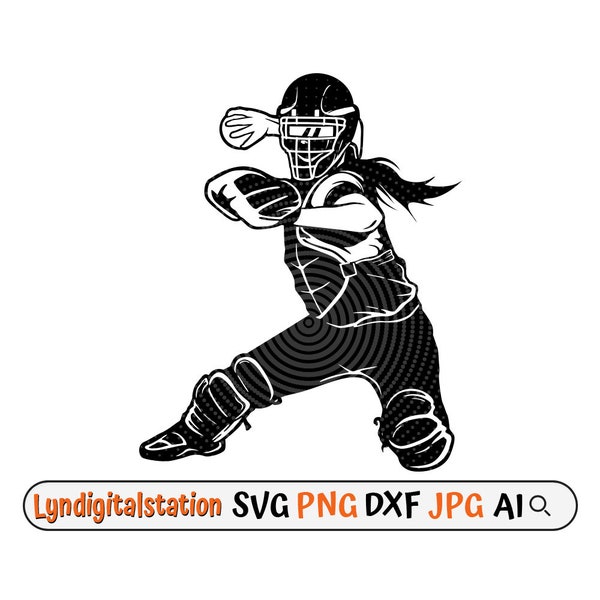 Softball Spieler SVG | First-Base-Spieler Clipart | Shortstop Cut File | Krug Schablone | Softball Team T-Shirt Design | Fänger Dxf | Png