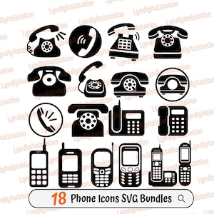 Phone Icons Bundles Svg | Telephone Clipart | Mobile Phone Cut File | Tele Communication Stencil | Old Telephone T-shirt Design | Dxf | Png