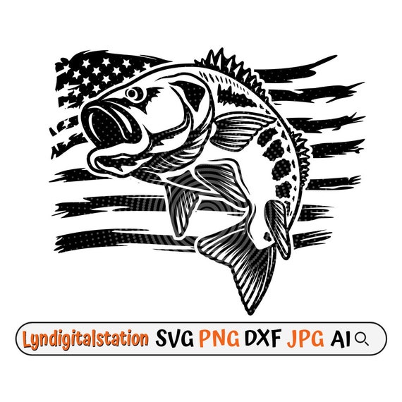 US Bass Fish Svg Fishing Dad Gift Clipart Outdoor Fishing Cut File