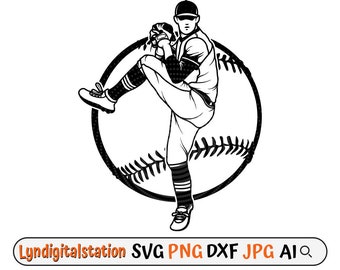 Baseball Player Svg | Baseball Game Clipart | Hitter Cut File | Baseball Sport Stencil | Baseball Team T-shirt Design | Pitcher  Dxf | Png