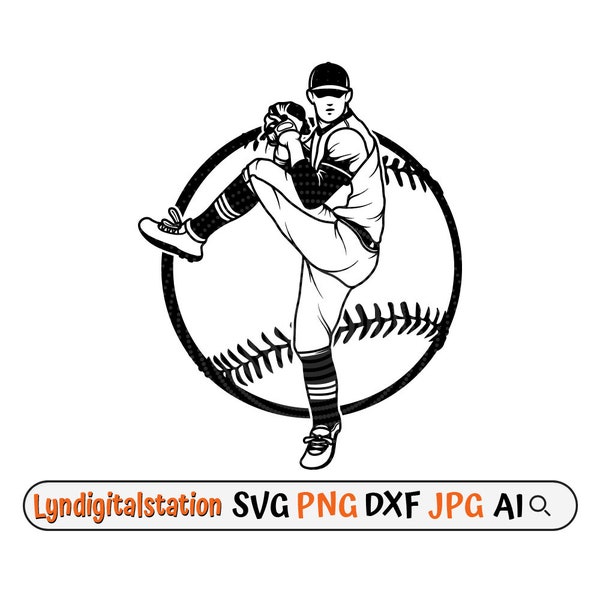 Baseball Player Svg | Baseball Game Clipart | Hitter Cut File | Baseball Sport Stencil | Baseball Team T-shirt Design | Pitcher  Dxf | Png