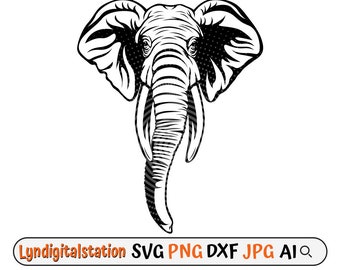 Elephant Svg | Elephant Trunk Clipart | Wildlife Creature Cut File | Safari Animal Stencil | Zoo Life Tshirt Design | Big Mammal | Dxf | PNG