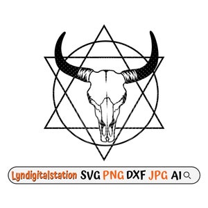 Cow Skull Svg | Cow Head  Clipart | Cow Cut File | Bull Stencil | Cow Head T-shirt Design | Long Horn Head Skull Dxf | Png