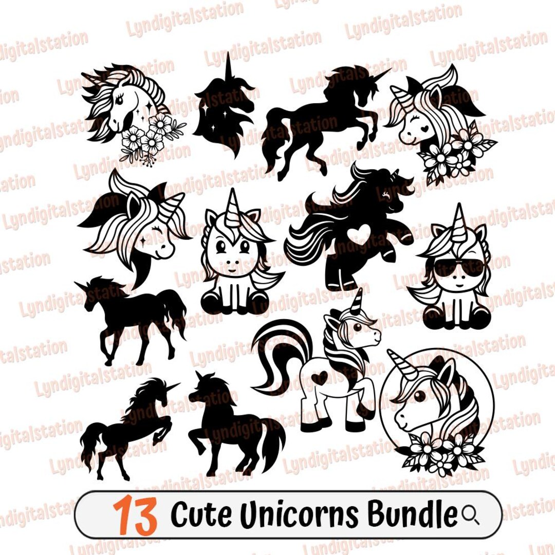 13 Cute Unicorns Bundle Svg | Unicorn Clipart | Baby Unicorn Cut File ...