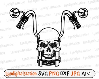 Tête de mort moto Svg | Clipart motard crâne | Fichier de coupe de moto | Pochoir motard | Design de T-shirt Horreur | Motard squelette Dxf | png