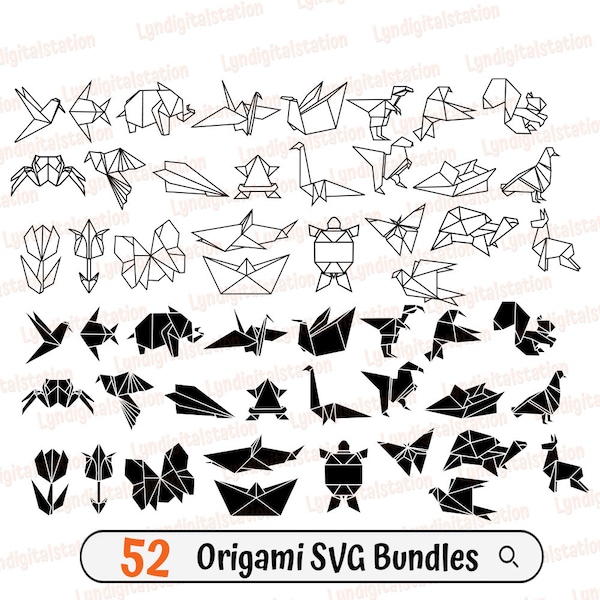 52 Origami Bundles Svg | Origami Clipart | Folder Paper Animals Cut File | Japanese Art Stencil | Paper Animals T-shirt Design | Dxf | Png