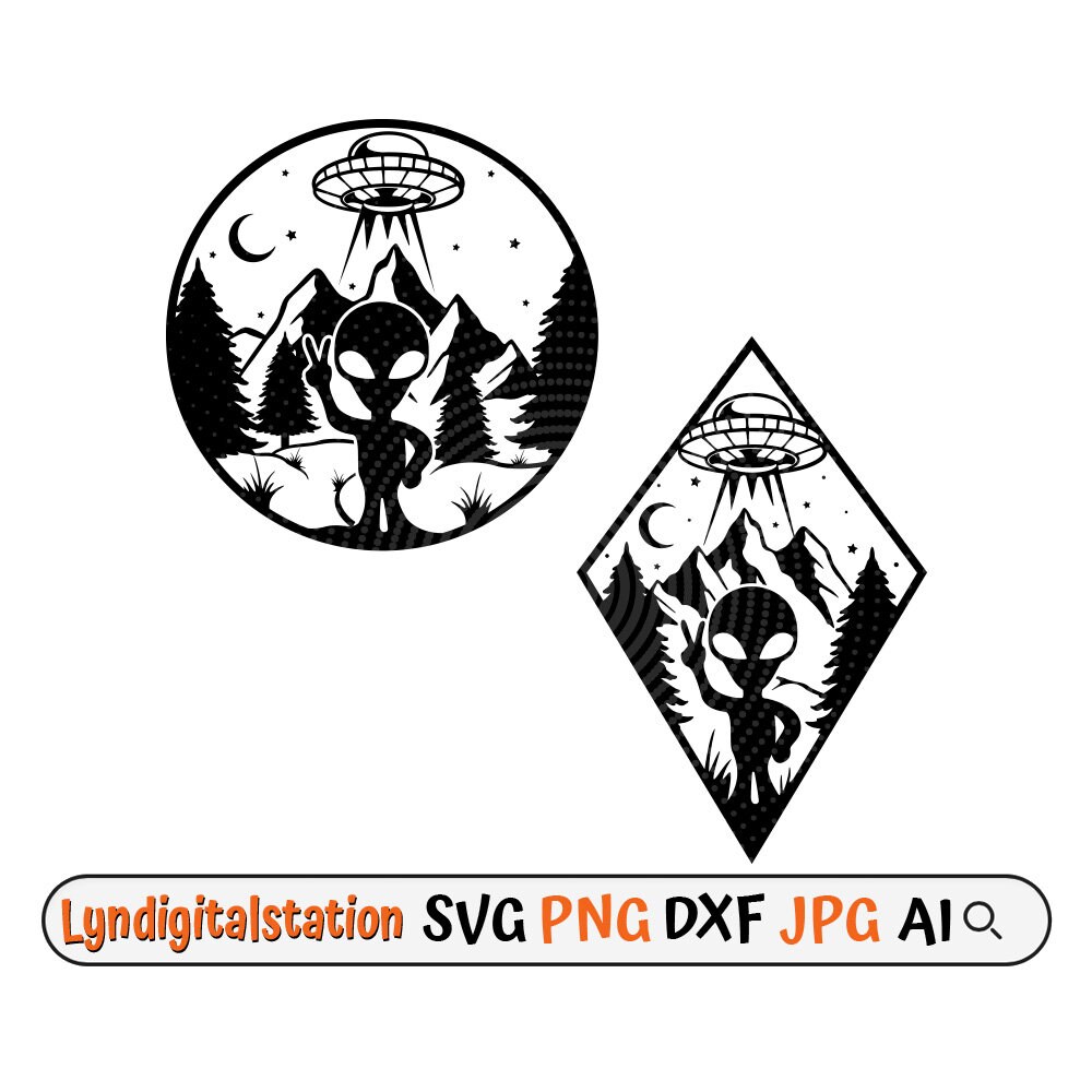 Alien Svg | Alien Invasion Clipart | Mountain Scene Cut File | Alien ...