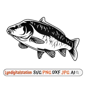 Carp Fish Svg | Angler Dad Gift Idea Clipart | River Fishing Cut File | Fresh Water Fishing Stencil | Fishing Dad T-shirt Design | Dxf | Png