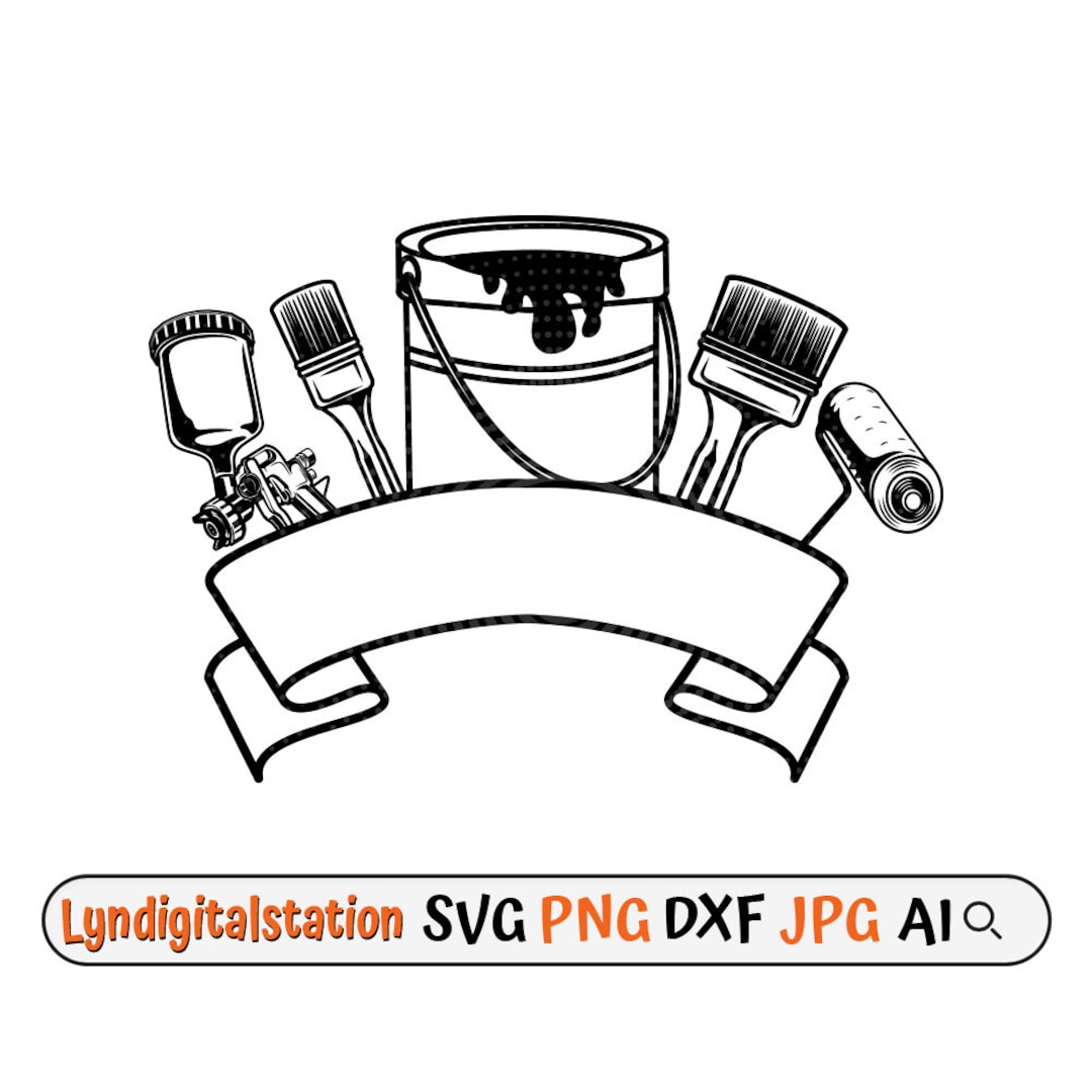 Painter Tools Svg Paint Brush & Roller Clipart Painting Cut File Bucket