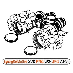 Floral Binocular Svg | Telescope Clipart | Optical Instrument Cut File | Flowering Telescope Stencil | Distant View shirt Design | Dxf | Png