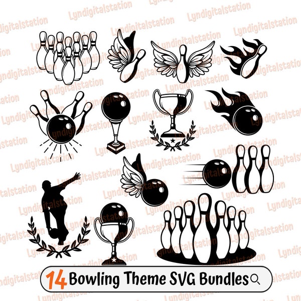 Bowling Theme Bundles Svg | Bowling Sport Clipart | Bowling Pin Cut File | Sports Equipment Stencil | Bowling T-shirt Design | Dxf | Png