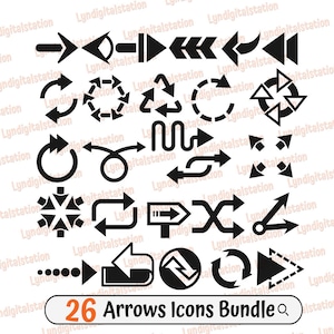 26 Arrow Icons Bundles Svg | Arrow Sign Clipart | Pointer Cut File | Direction Stencil | Rewind T-shirt Design | Shape Dxf | Clock Arrow Png