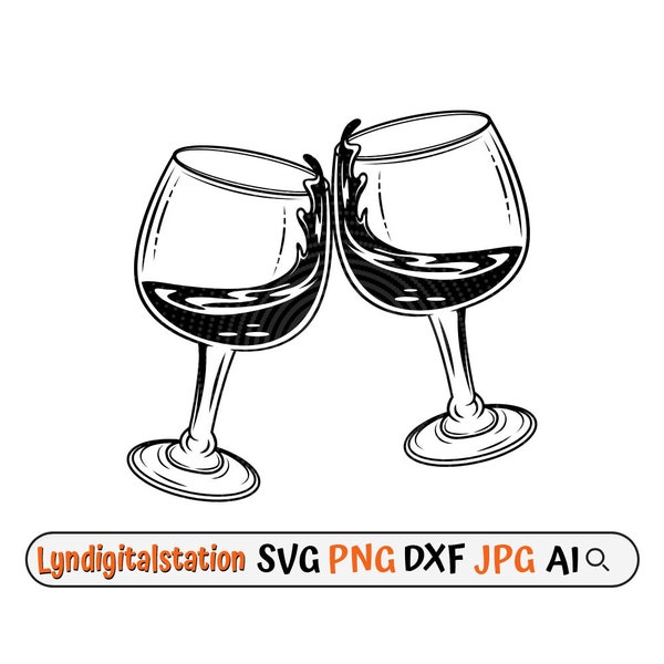 Glass of Wine Svg | Wine Glass Cheers Clipart | Alcohol Drinks Cut File | Wine Glass Toast Stencil | Wine Glasses T-shirt Design | Dxf | Png