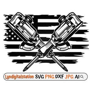 US Jack Hammer Svg | 2 Jack Hammer Clipart | Construction Tool Cut File | Road Repair Stencil | Construction Worker shirt Design | Dxf | Png