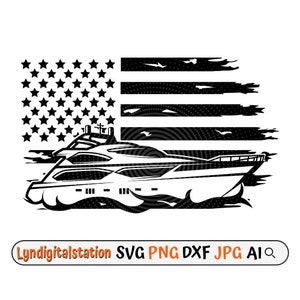 US Yacht Svg | Speed Boat Clipart | Luxury Yachts Cut File | Recreational watercraft Stencil | Sailor Tshirt Design | US Sail Boat Dxf | Png