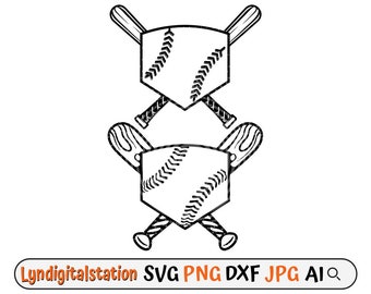 Baseball Svg | Baseball Bat Clipart | Baseball Plate Cut File | Home Plate Stencil | Baseball Bat with Home Plate T-shirt Design | Dxf | Png
