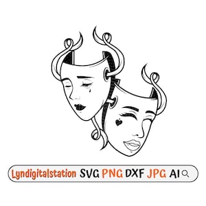 Smile Now Cry Later Svg | Happy and Sad Clipart | Theater Mask Cut File | Laugh and Cry Faces Stencil | Masquerade Tshirt Design | Dxf | Png