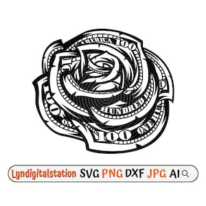 Money Rose Svg | Floral Money Pattern Clipart | Dollar Bill Rose  Cut File | 100 USD Rose Stencil | Paper Roses T-shirt Design | Dxf | Png
