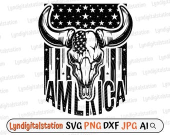 Buffalo Skull America Svg | Cow Skull Clipart | USA Buffalo Cut File | Bullhead Stencil | Cow Skull T-shirt Design | Country farm Dxf | Png