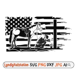 US Kneeling Cowboy in the cross Svg | Praying Cowboy Clipart | Memorial Cross Cut File | Horse  Stencil | Cowboy T-shirt Design | Dxf | Png