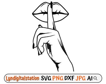 Lip Silence Sign Svg | Whispering Hand Clipart | Woman Making Silence Cut File | Hush Stencil | Lip Sign T-shirt Design | Be Quiet Dxf | Png