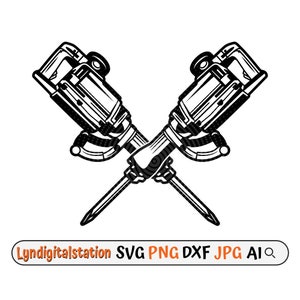 Jack Hammer Svg | 2 Jack Hammer Clipart | Construction Tools Cut File | Road Repair Stencil | Construction Worker T-shirt Design | Dxf | Png