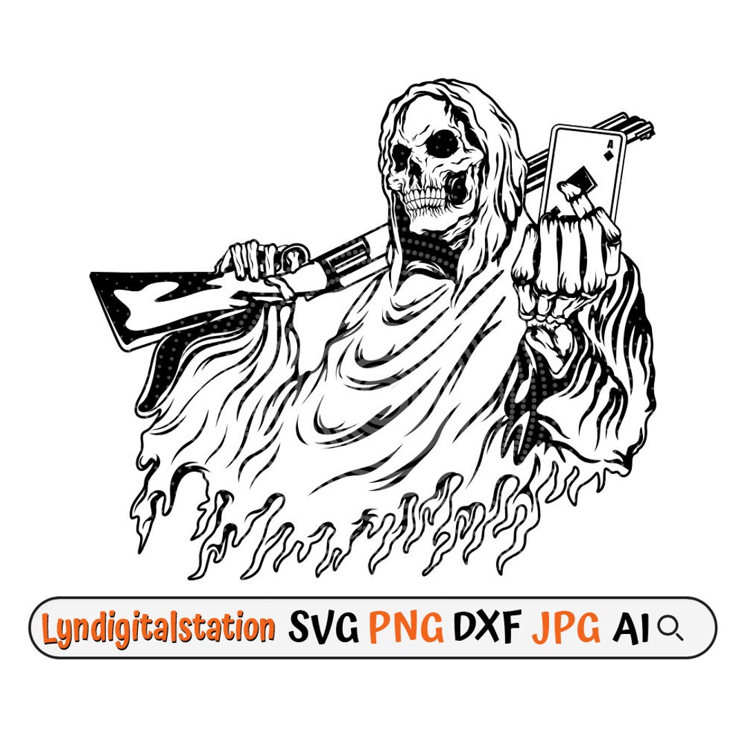 Grim Reaper with Gun  Card Svg Grim Reaper Clipart Creepy Etsy 日本