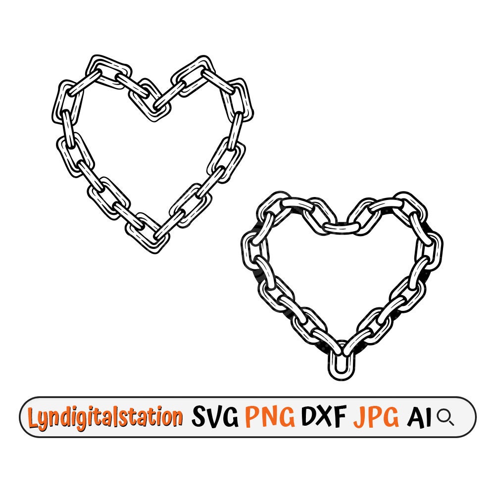Chain Heart Svg | Chain Clipart | Love Chain Cut File | Two Heart