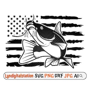 US Cat Fish Svg | Angler Dad Gift  Idea Clipart | Outdoor Fishing Cut File | Aquatic Life Stencil | Lake Fishing T-shirt Design | Dxf | Png