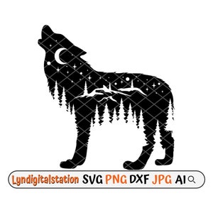 Heulender Wolf | Wolf Clipart | Wolf Cut File | Mond Wolf Schablone | Heulender Wolf T-Shirt Design | Wildes Leben Dxf | Heulende Nacht Tier PNG