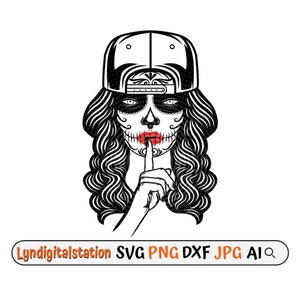 Sugar Skull Svg | Candy Skull Clipart |  Sugar Skull Girl Cut File | Lady Dead T-shirt Design | La Muerta Dxf | Silent Sign Sugar Skull Png