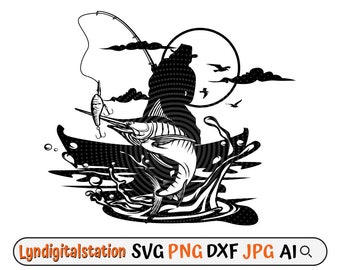 Tuna Fish Scene Svg | Tuna Fish Clipart | Angler Dad Gift Idea Cut File | Fishing Stencil | Fisherman T-shirt Design | Dxf | Png