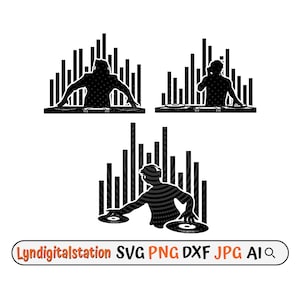 DJ Svg | Disc Jockey Clipart | Music Turntable Record Mixer Cut File | Vinyl Record Stencil | DJ shirt Design | Music Player Dxf | Party Png