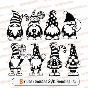 Gnomes Bundles Svg | 8Cute Gnomes Clipart | Garden Ornament Cut File | Earth Spirit Stencil | Mythological Creature shirt Design | Dxf | Png
