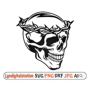 Crown Thorn Skull Svg | Crown of Thorn Clipart | Jesus Thorn Crown Cut File | Horror Stencil | Halloween T-shirt Design | Crown Dxf | Png