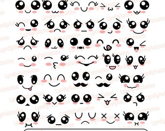 35 Kawaii Faces Bundles Svg | Cartoon Faces Clipart | Emoticons Cut File | Facial Expression Stencil | Kawaii Faces shirt Design | Dxf | Png