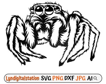 Spider Svg | Arachnids Clipart |  Eight Walking Legs Cut File | Spider Silk Stencil |  Spiders T-shirt Design | Jumping spiders Dxf | Png