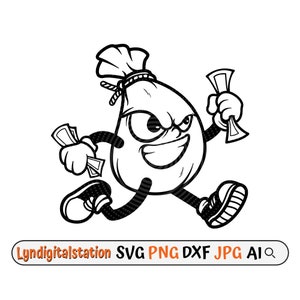 Money Bag Svg / Money Bag Man Clipart / Cash Bag Character Cut File / Money Bag Running Thief Stencil / Gangster T-shirt Design / Dxf / Png