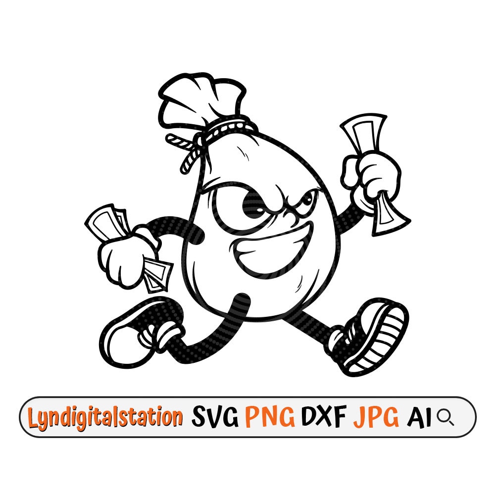 Money Bag Svg Money Bag Man Clipart Cash Bag Character Cut File Money