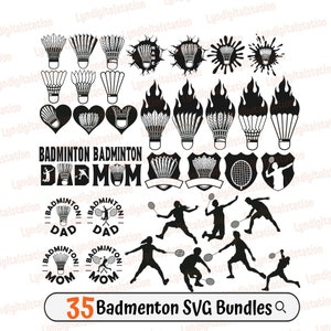 35 Badminton Bundles Svg | Player Clipart | Badminton Stock Cut File | Racket Sports Stencil | Badminton Mom & Dad Tshirt Design | Dxf | Png
