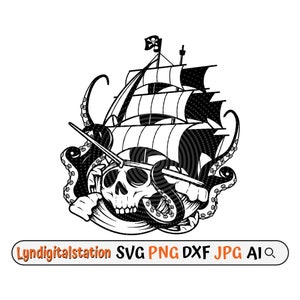 Pirates Finals Svg | Pirate Octopus Skull Clipart | Pirate Ship Cut File | Tentacles Stencil | Pirate Skull T-shirt Design | Dxf | Png
