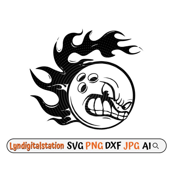 Bowling Ball Svg | Angry Bowling Ball Clipart | Ball on Fire Cut File | Flaming Bowling Stencil | Bowler shirt Design | Game Sport Dxf | Png