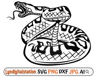 Rattle Snake Svg | Snake Clipart | Viper Snake Reptile Cut File | Venom Stencil | Wild Animal T-shirt Design | Venomous Snake Dxf | Png
