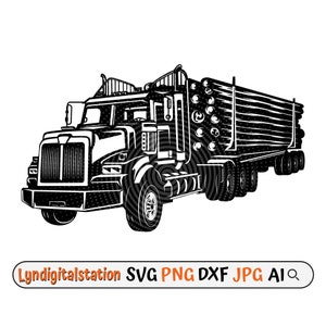 Logging Truck Svg | Timber Wood Vehicle Clipart | Truck Driver Cut File | Large Truck Stencil | Lumber Wood Tshirt Design | Logger Dxf | Png