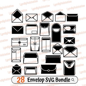 28 paquetes de sobres Svg / Sobres Clipart / Archivo de corte de invitación / Plantilla de letras / Diseño de camisetas de documentos / Sobre de correo Dxf / Png
