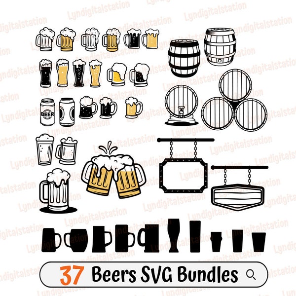 37 Beer Bundles Svg | Beer Glass Mug Clipart | Beer Overload with Foam Cut File | Mug Stencil | Beer Bottles shirt Design | Barrel Dxf | Png
