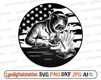 US Welder Svg | Welding Clipart | US Iron Repairman Cut File | Welder Dad Tshirt Design | Skilled Work Stencil | Torch Rod Dxf | US Flag Png