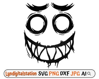 Scary Smile Svg | Horror Smile Clipart | Creepy Face Cut File | Creepy Smile Stencil | Horror Tshirt Design | Halloween Smile Face Dxf | Png
