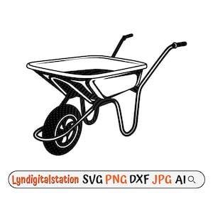 手押し車 SVG | 小型手押し車のクリップアート | 園芸用具のカットファイル | 農機具のカートのステンシル | 庭師の T シャツのデザイン | DXF | PNG