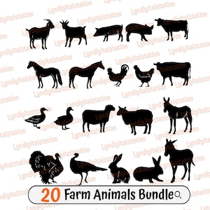20 Farm Animals Bundles Svg | Poultry&Livestock Clipart | Domestic Animal Cut File | Barn Animals Stencil | Horses Tshirt Design | Dxf | Png